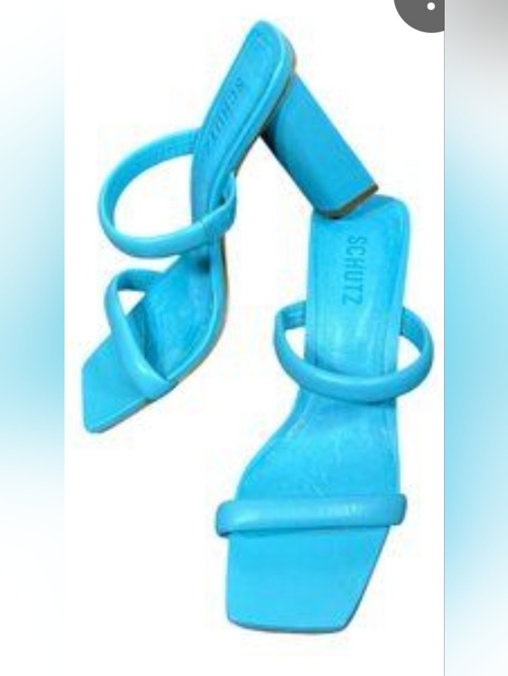SCHUTZ Turquoise Strappy Square-Toe Block Heel Sandals